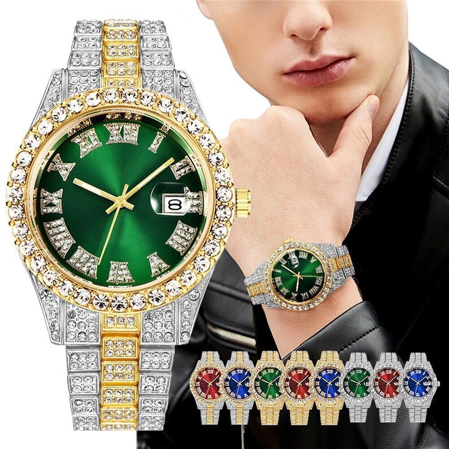 Men Luxury Hip Hop Watch Iced Bling Diamond with Stainless Steel Band