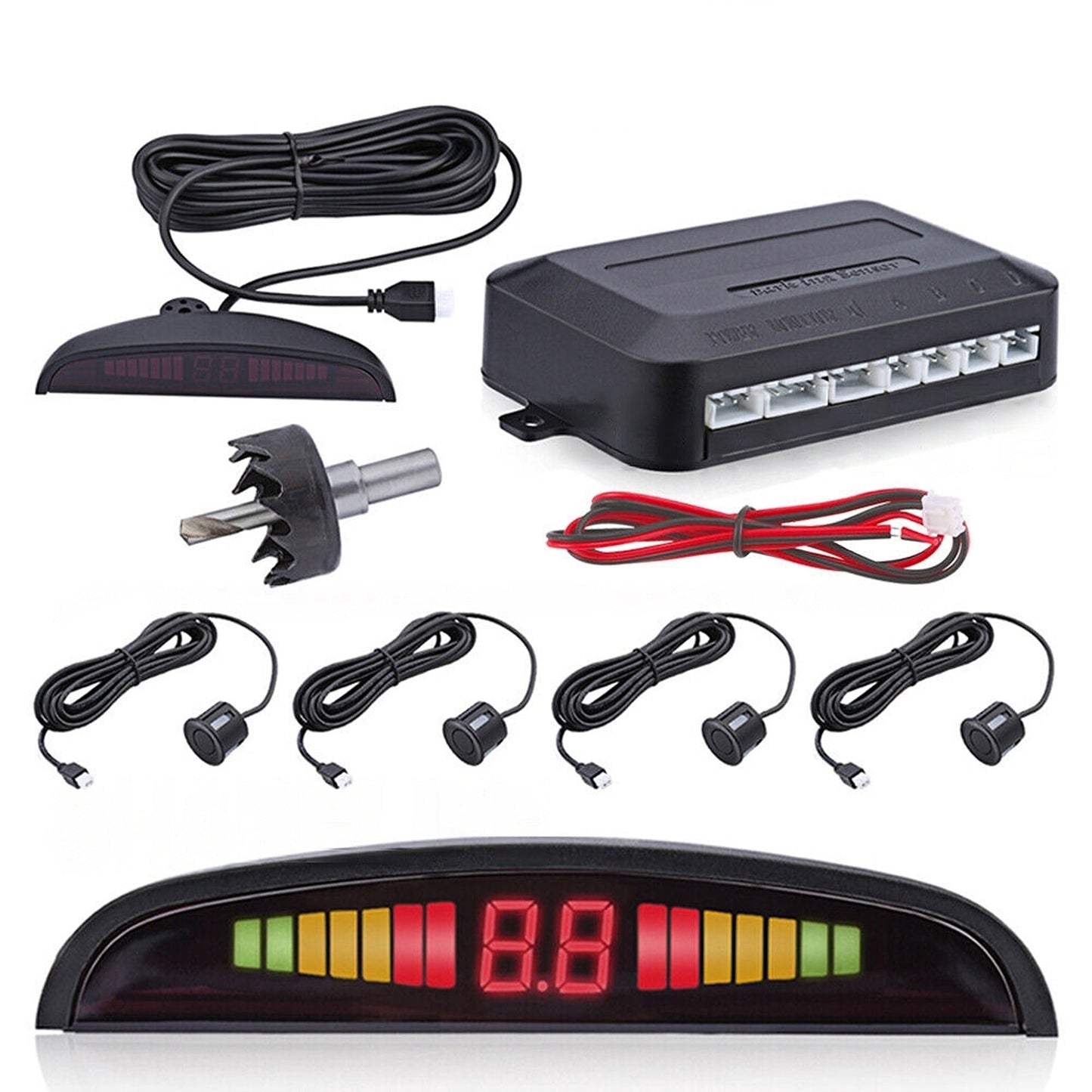 Vehicle Parking Sensor System with Reversing Radar 4 Sensor Buzzer Alarm