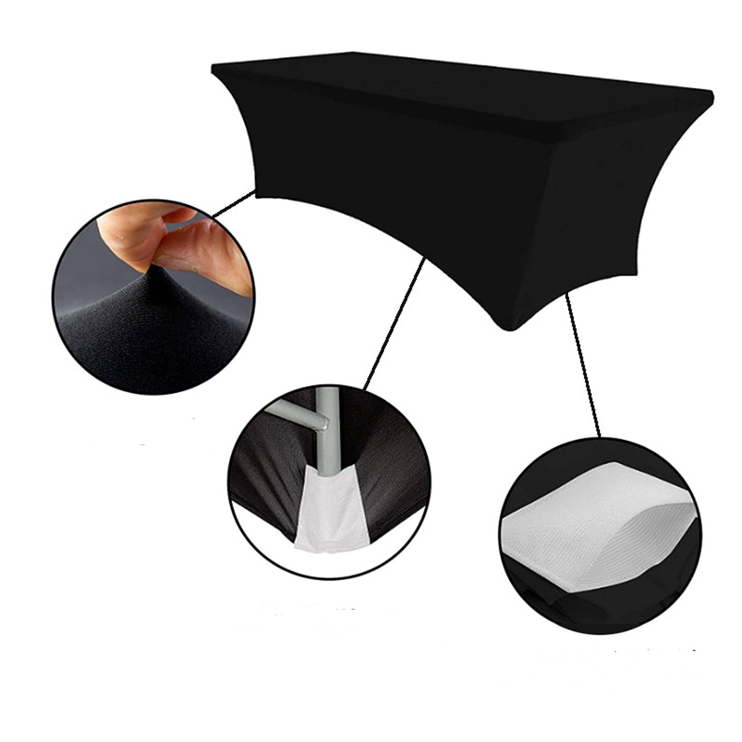 Black Stretch Spandex Tablecloth Rectangle Table Cover for Events
