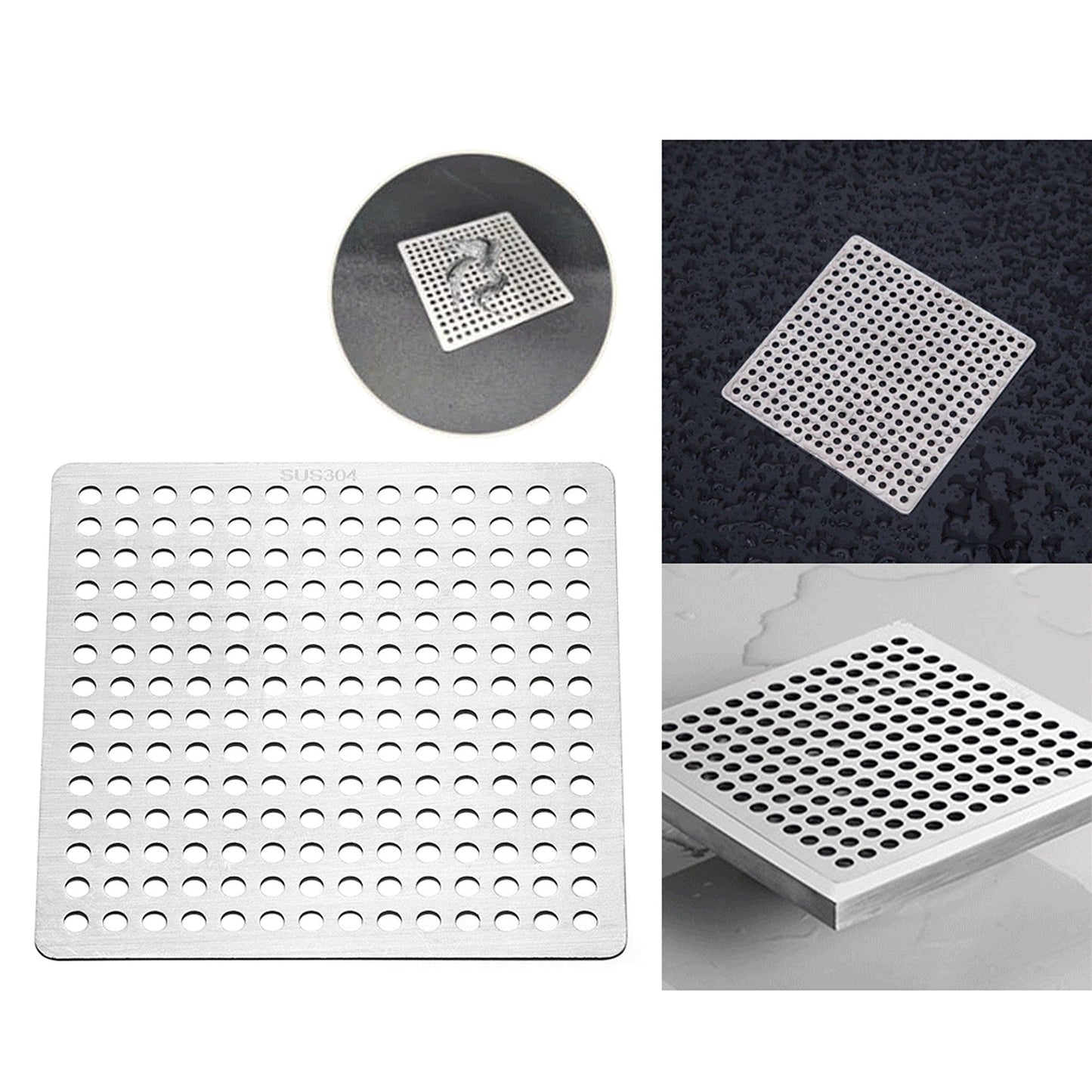 Square Shower Drain Cover Stainless Steel Hair Catcher