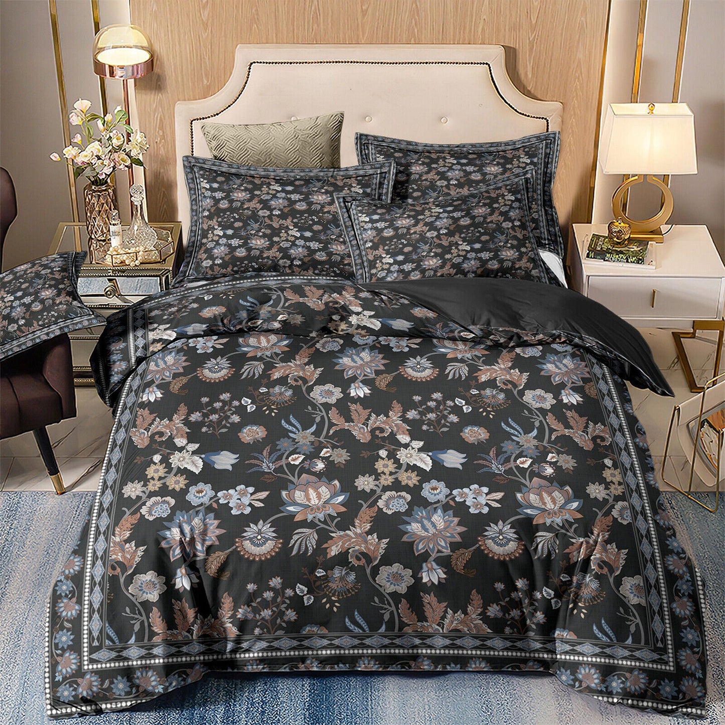 Floral Queen King Size Bedding Set with Pillowcases Soft Quilt Duvet Cover