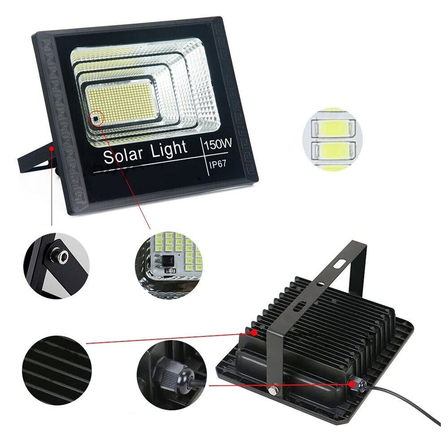 LED Solar Power Street Flood Light Outdoor Garden Security Sensor Remote