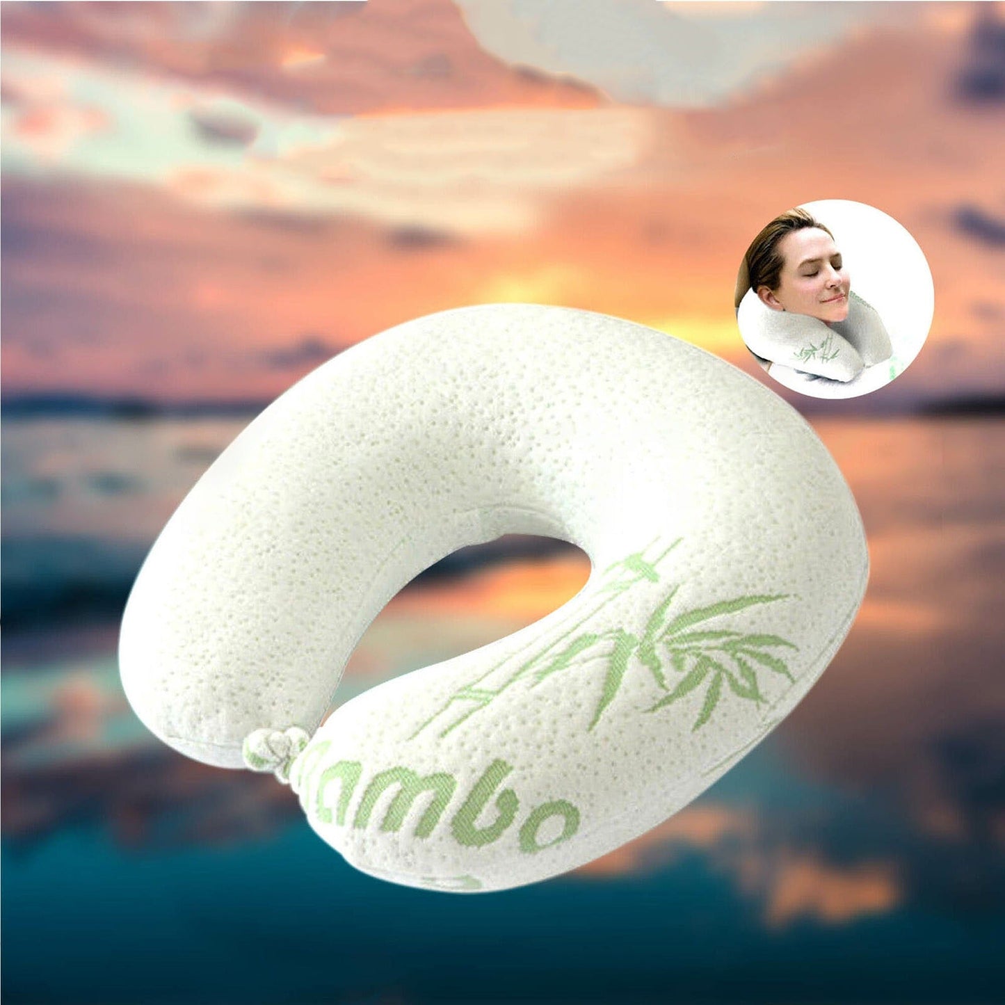 Bamboo Memory Foam U-Shaped Neck Support Pillow for Travel
