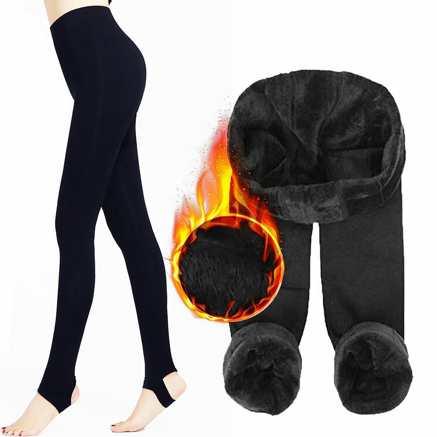 Black Fleece-Lined Thick Winter Leggings Women Warm Stretch Fit Trouser Pants