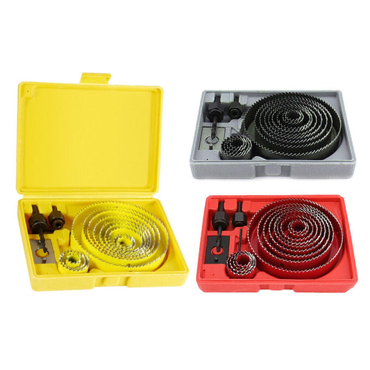 Wood Cutter Holesaw Kit 17pcs with Multiple Sizes 19-127mm 3 Colours