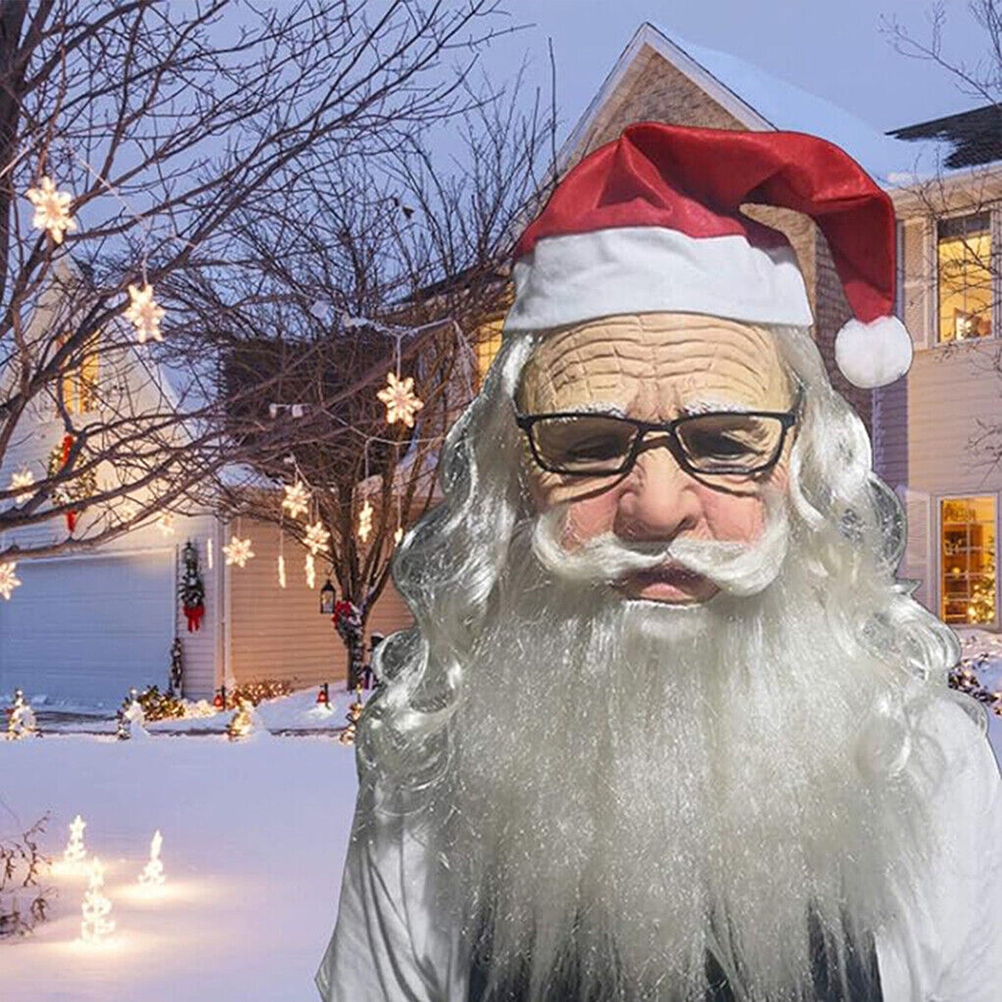 Christmas Cosplay Latex Mask with White Beard for Parties