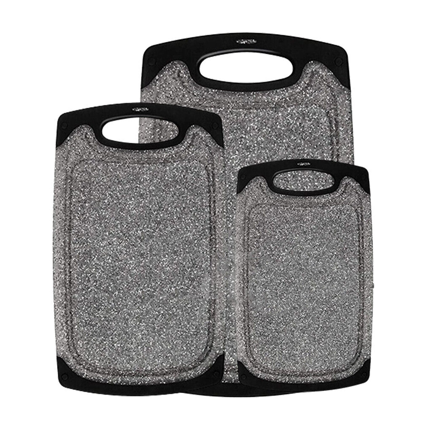 Set of Plastic Chopping Boards Marble Black with Juice Groove