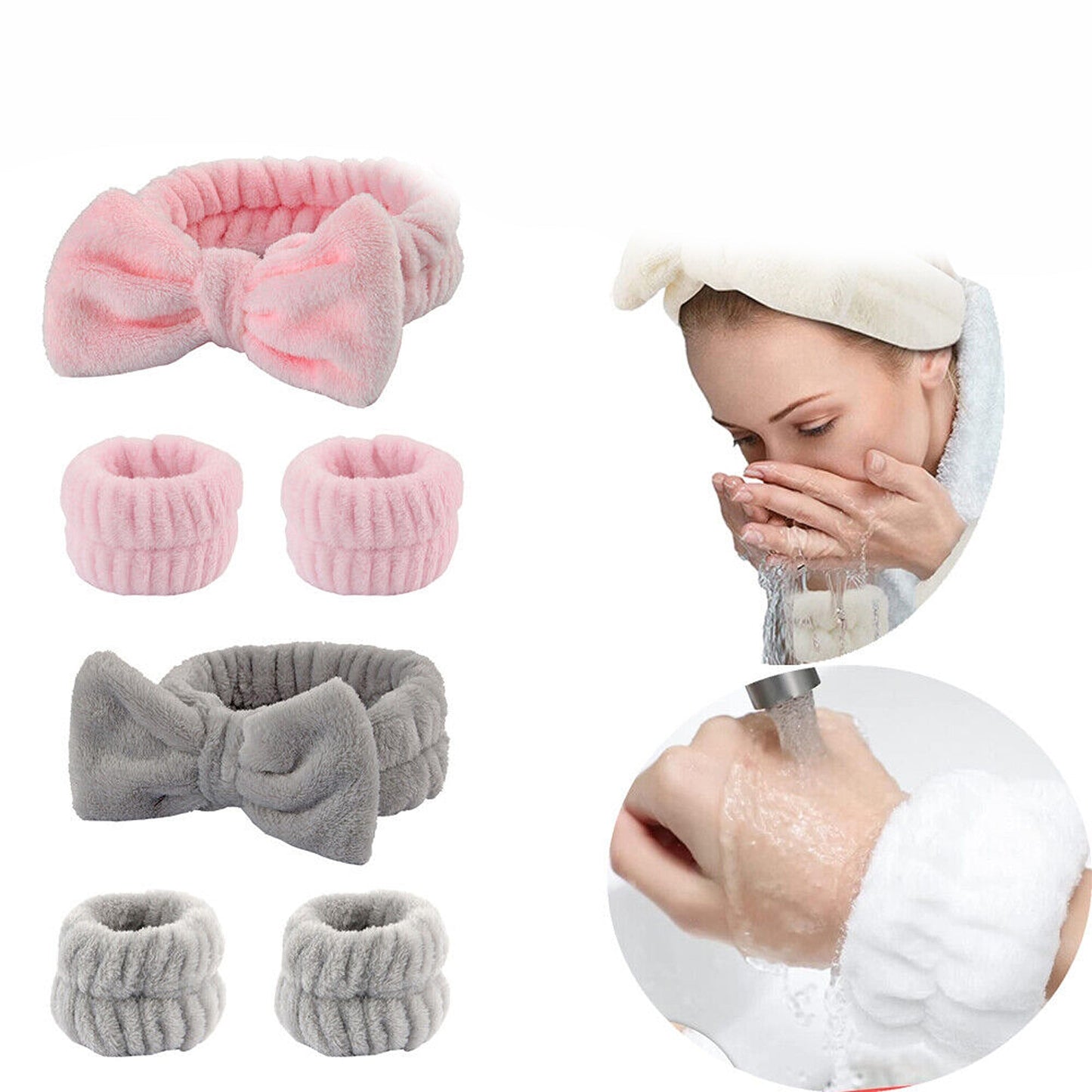 Absorbent Spa Wristbands and Headband Set for Face Washing