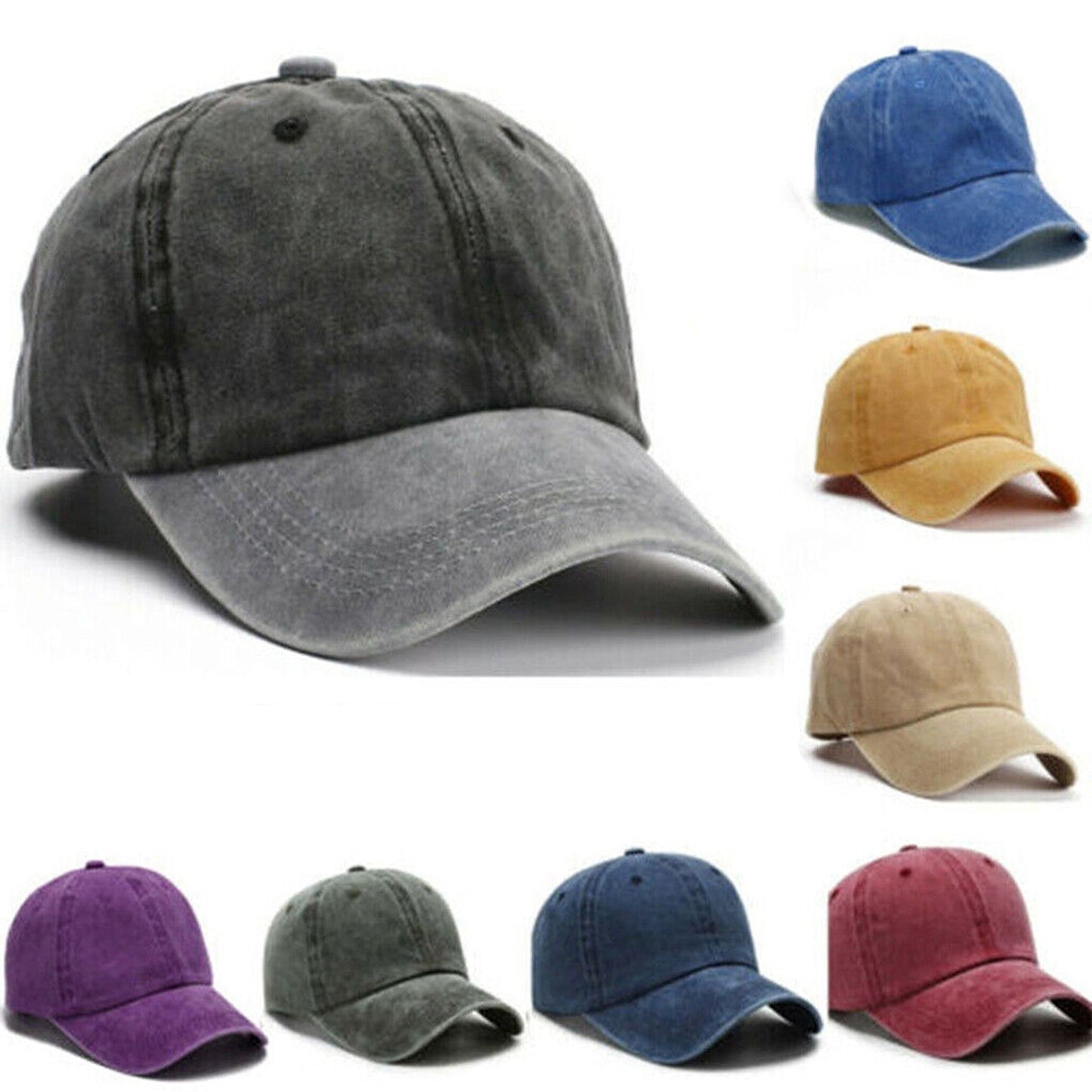 Casual Solid Color Washed Cotton Adjustable Baseball Cap for Men and Women