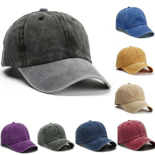 Casual Solid Color Washed Cotton Adjustable Baseball Cap for Men and Women