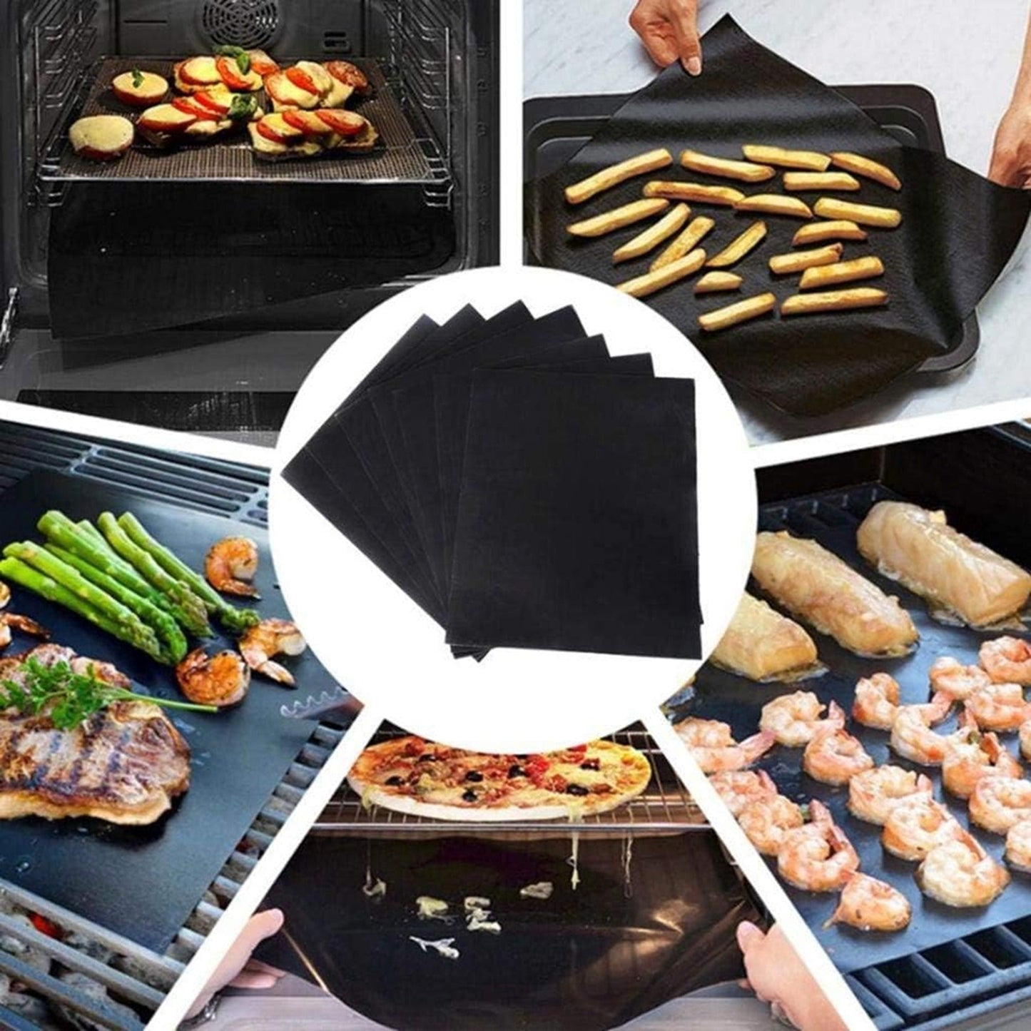 5pcs BBQ Grill Mat Reusable Bake Sheet Teflon Non-Stick for Barbecue