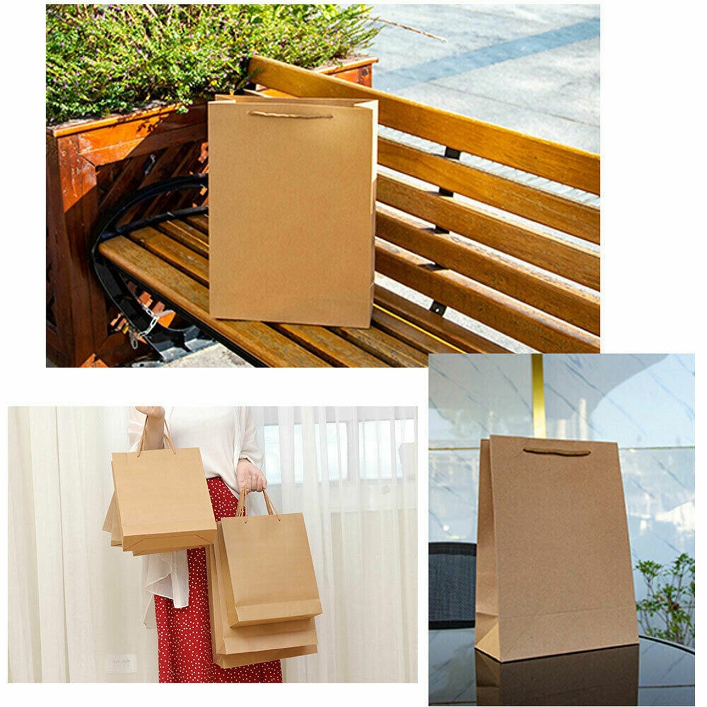 50pcs Bulk Kraft Paper Bags with Rope Handles Gift Shopping Carry Craft