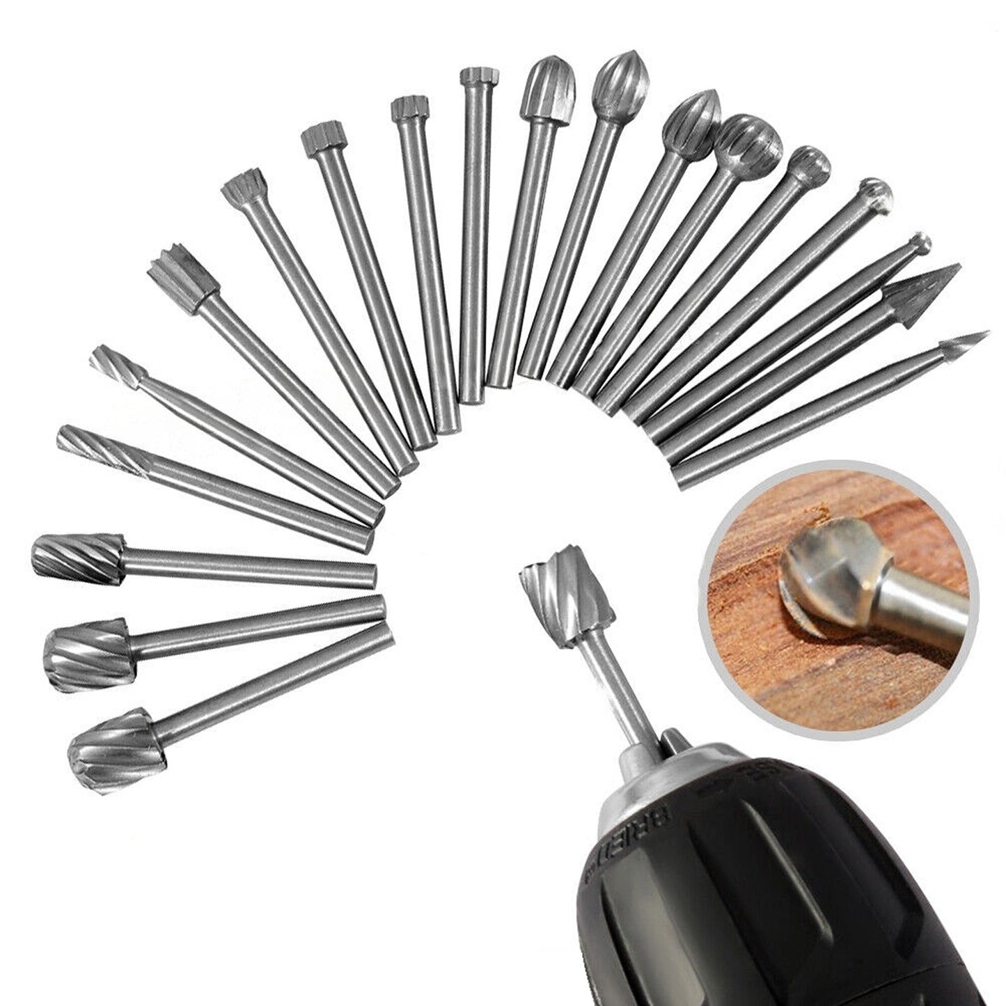20pcs Rotary Grinder Bit Tool Set Carbide Burrs Solid for Dremel HHS Steel