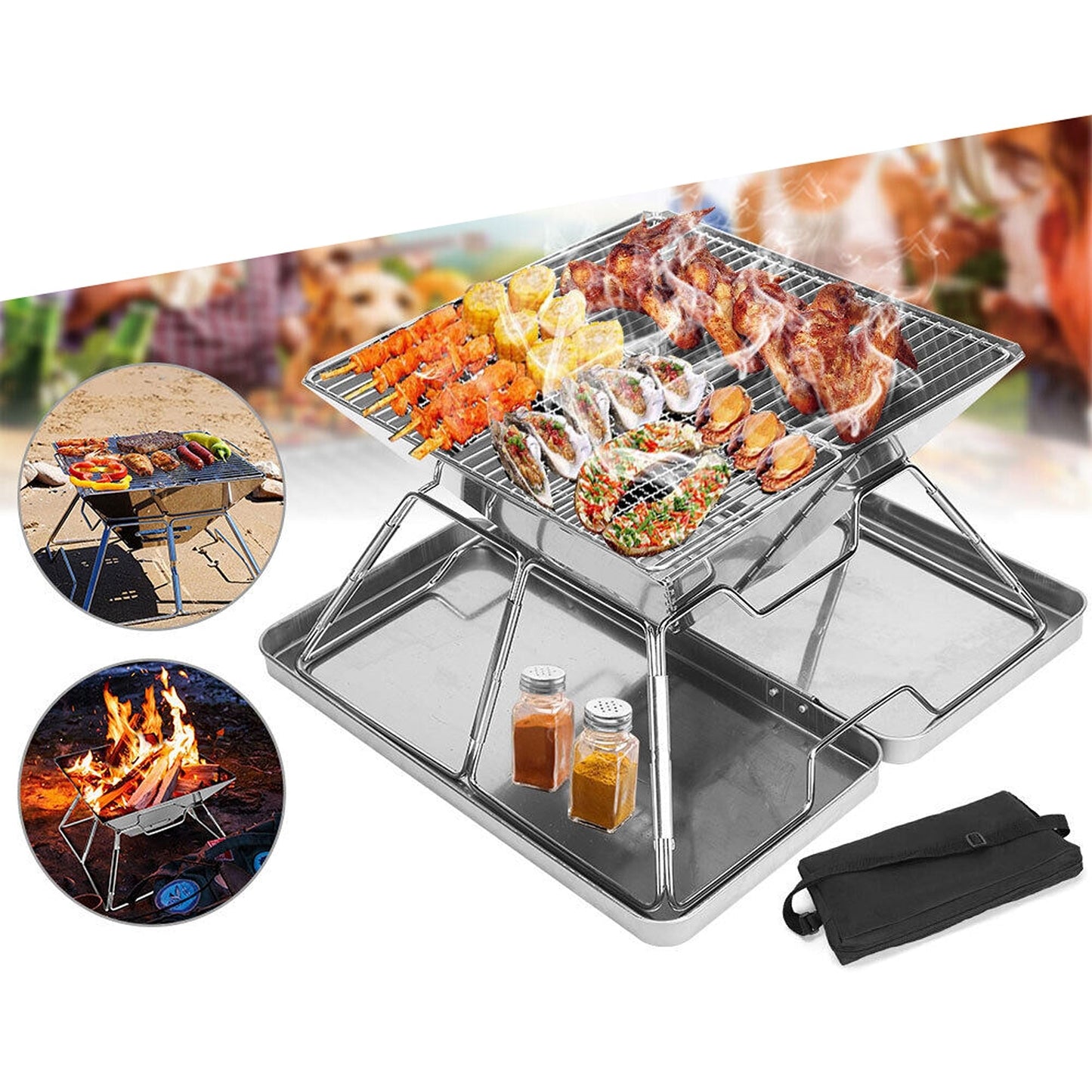 Portable Steel Barbecue BBQ Grill for Outdoor Camping