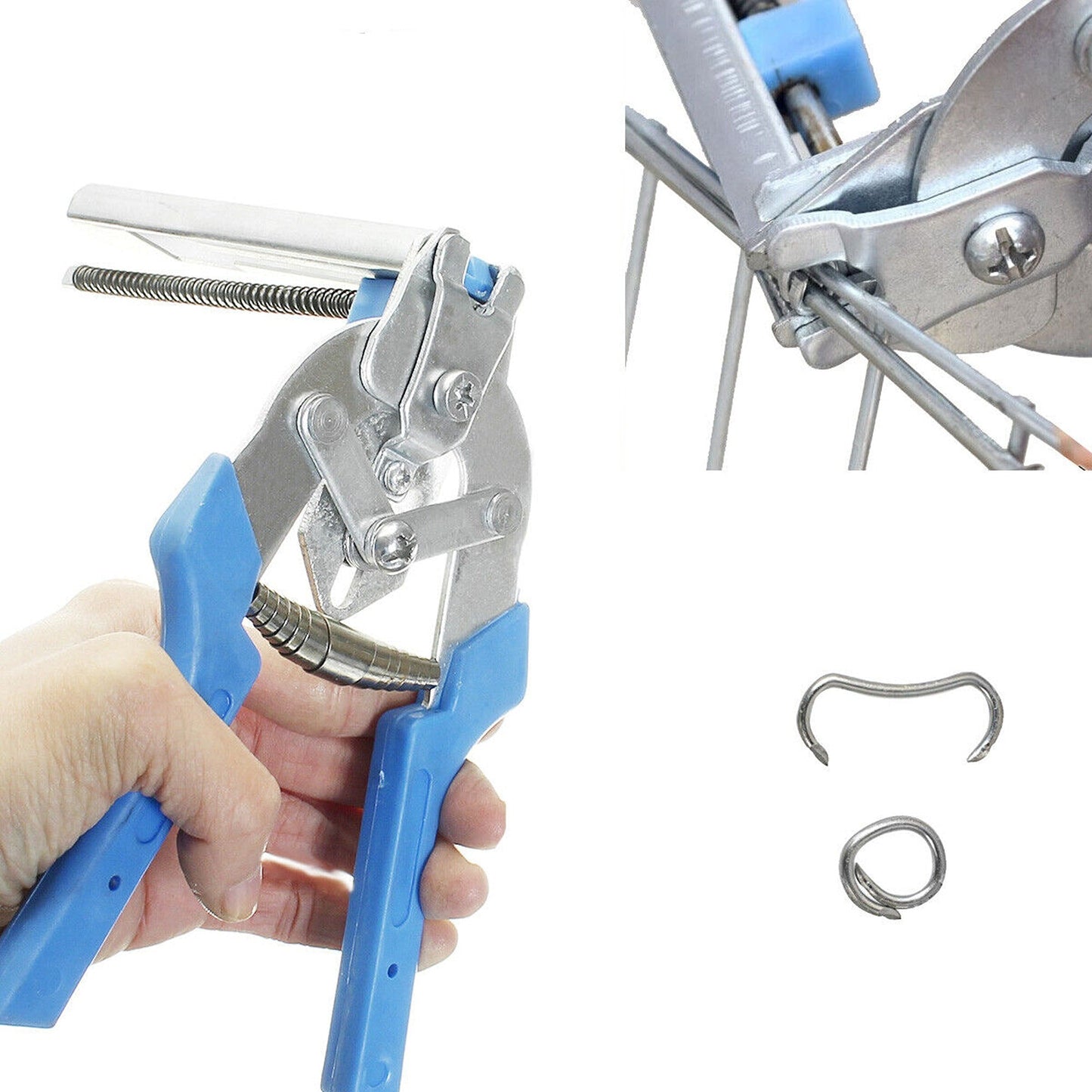Fencing Hog Ring Plier Stapler Gun with 1200 Clips for Nailer Wire