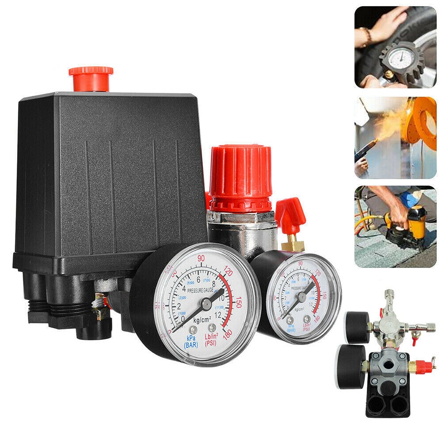 Air Compressor Pressure Switch Valve Control Manifold Regulator with Gauges