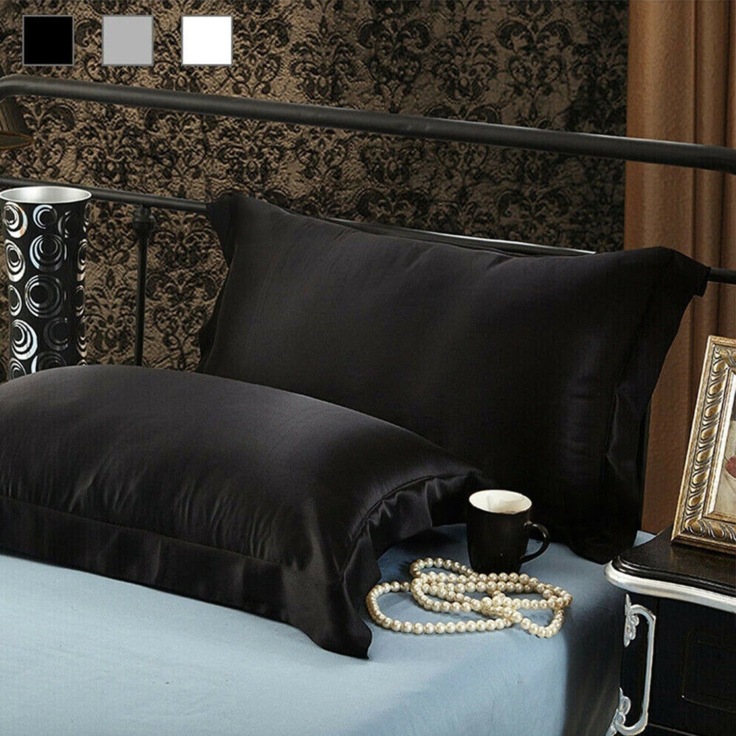 2pcs Silk Satin Bedding Pillowcases Smooth Soft Standard Cover
