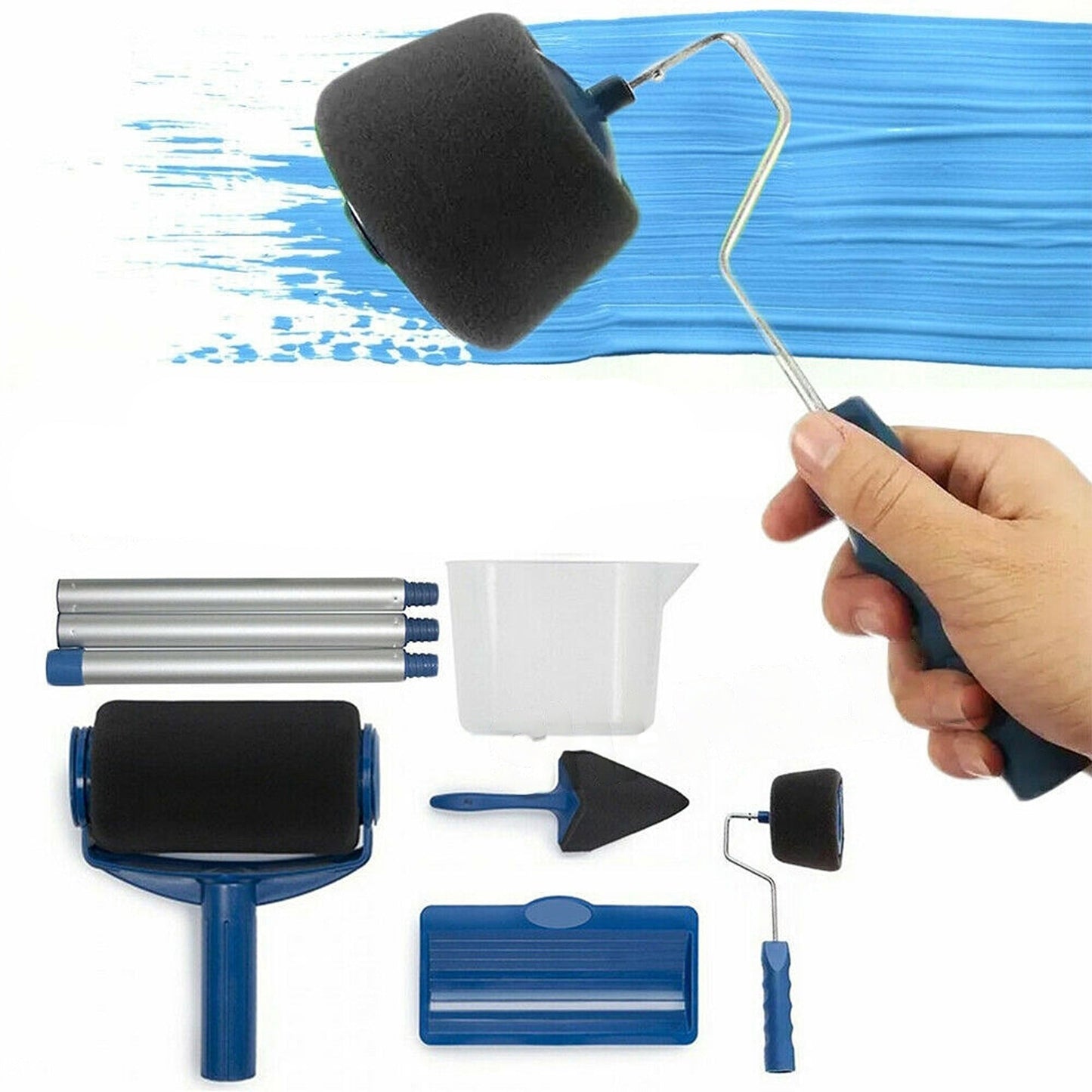 Seamless Paint Roller Set with Fillable Brush and Extendable Pole 8pcs