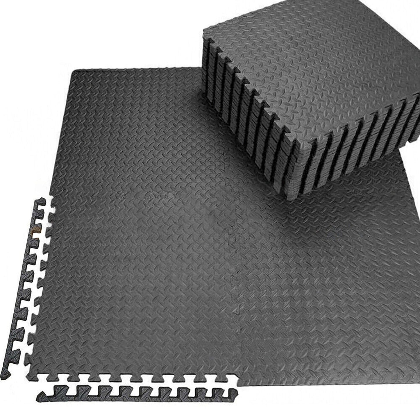 4pcs Heavy Duty Gym Flooring EVA Foam Mat Interlocking Tiles in Black and Grey