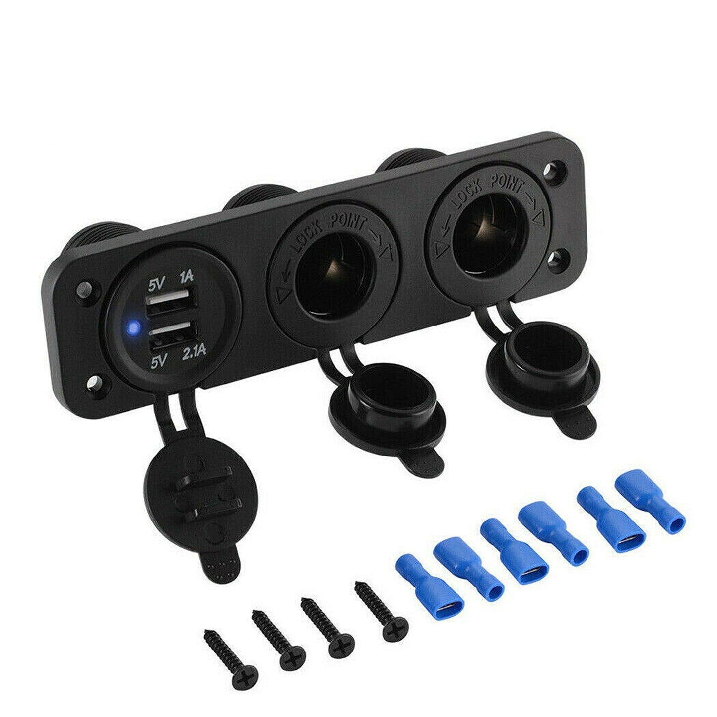 Dual USB Charger and Power Socket Panel for Car Boat with Voltmeter Outlet