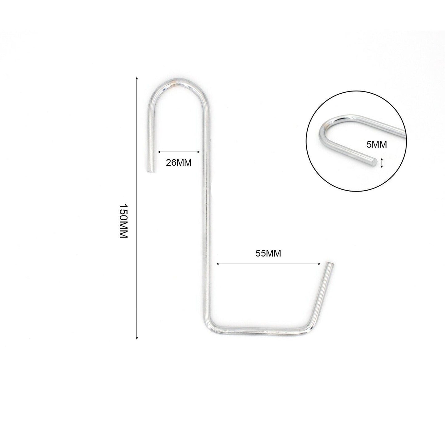 Heavy Duty 150 x 5mm Steel Garden Hanging S Hook for Clothes Pan