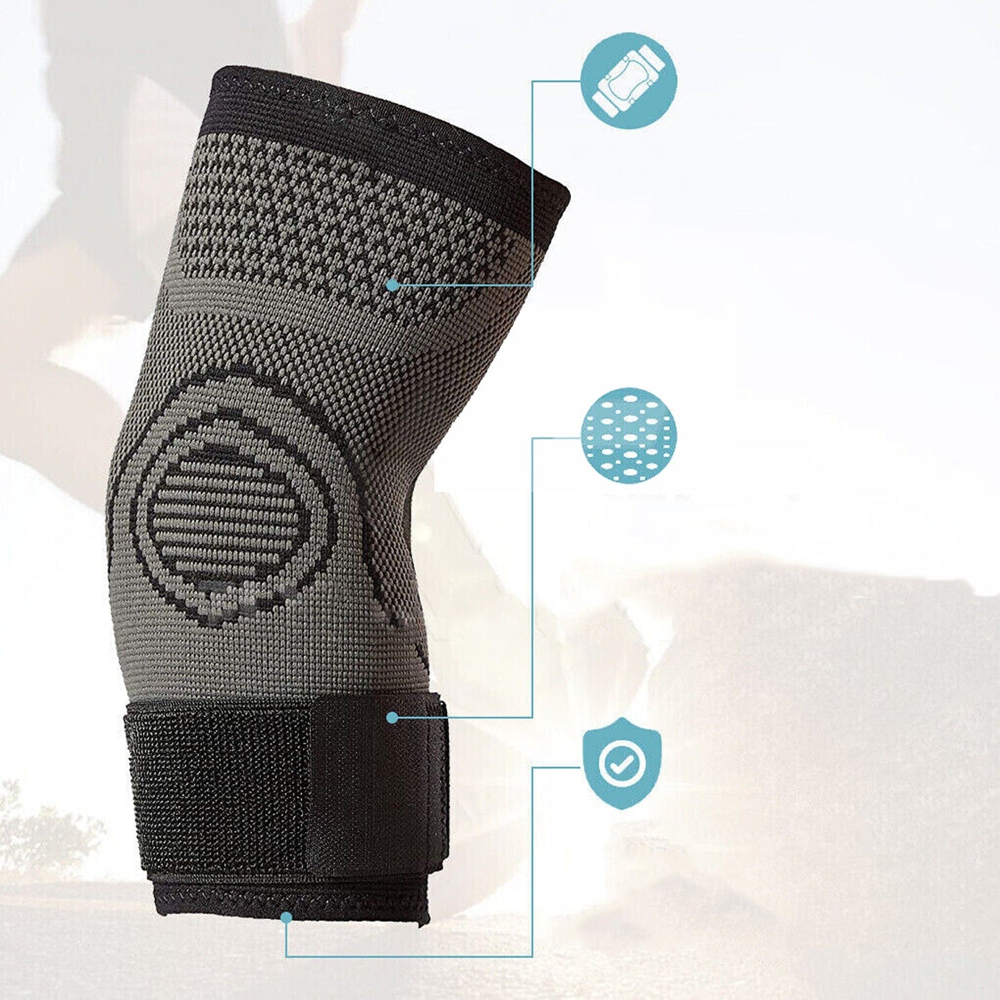 Black Adjustable Tennis and Golf Elbow Support Brace with Compression