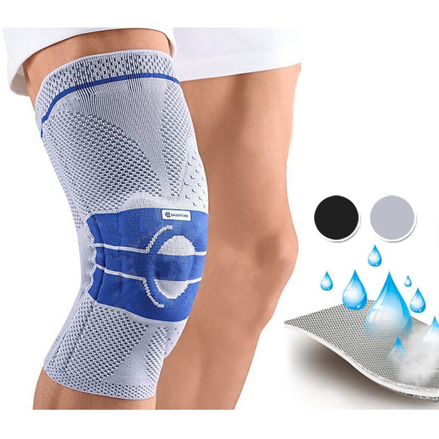 Gray Knee Support Brace Compression Sleeve for Sports