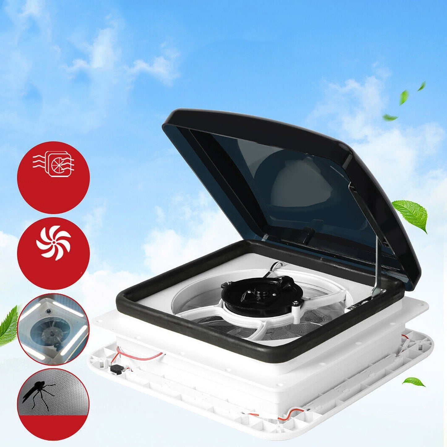 RV Caravan Roof Vent Fan with Flyscreen 12V LED Light Shower Air Hatch