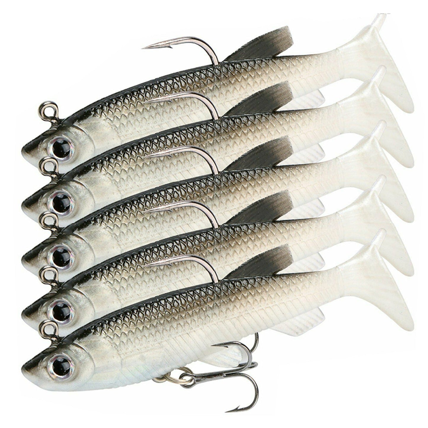 Barra Cod Fishing Lures Soft Plastic Vibe with Jig Heads - 5 Pack