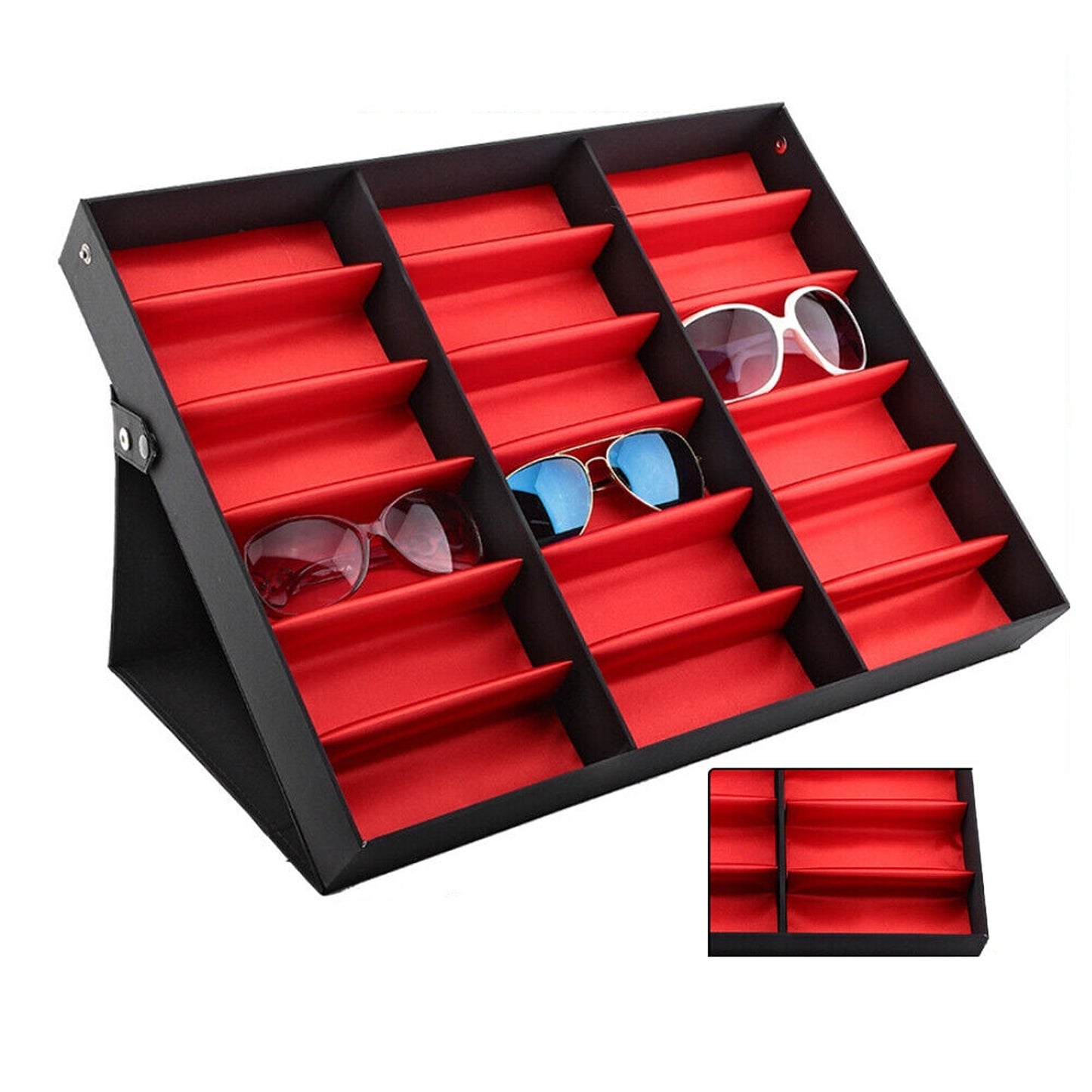 Eyewear Retail Display Case with 18 Grids and Cover Sunglasses Storage Box