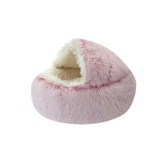 Cuddle Soft Warm Plush Pet Cat Bed Calming Igloo Tent House Pink