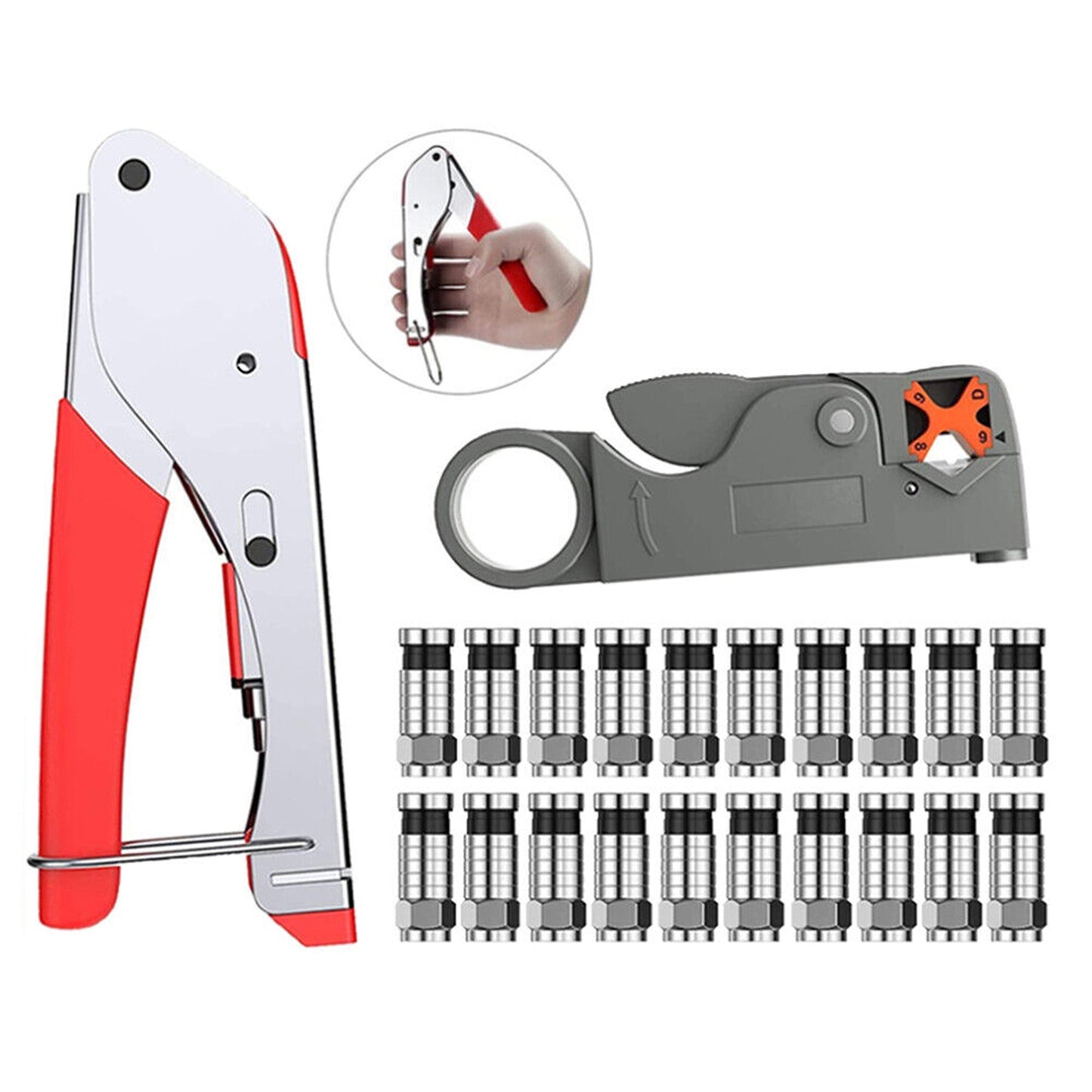 Coaxial Cable Crimping Tool Set F-Type Compression Stripper and Crimper