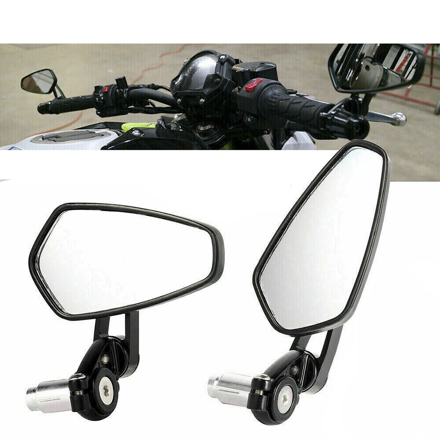 Cafe Racer Black Rear View Mirrors Universal Motorcycle Bike Bar End