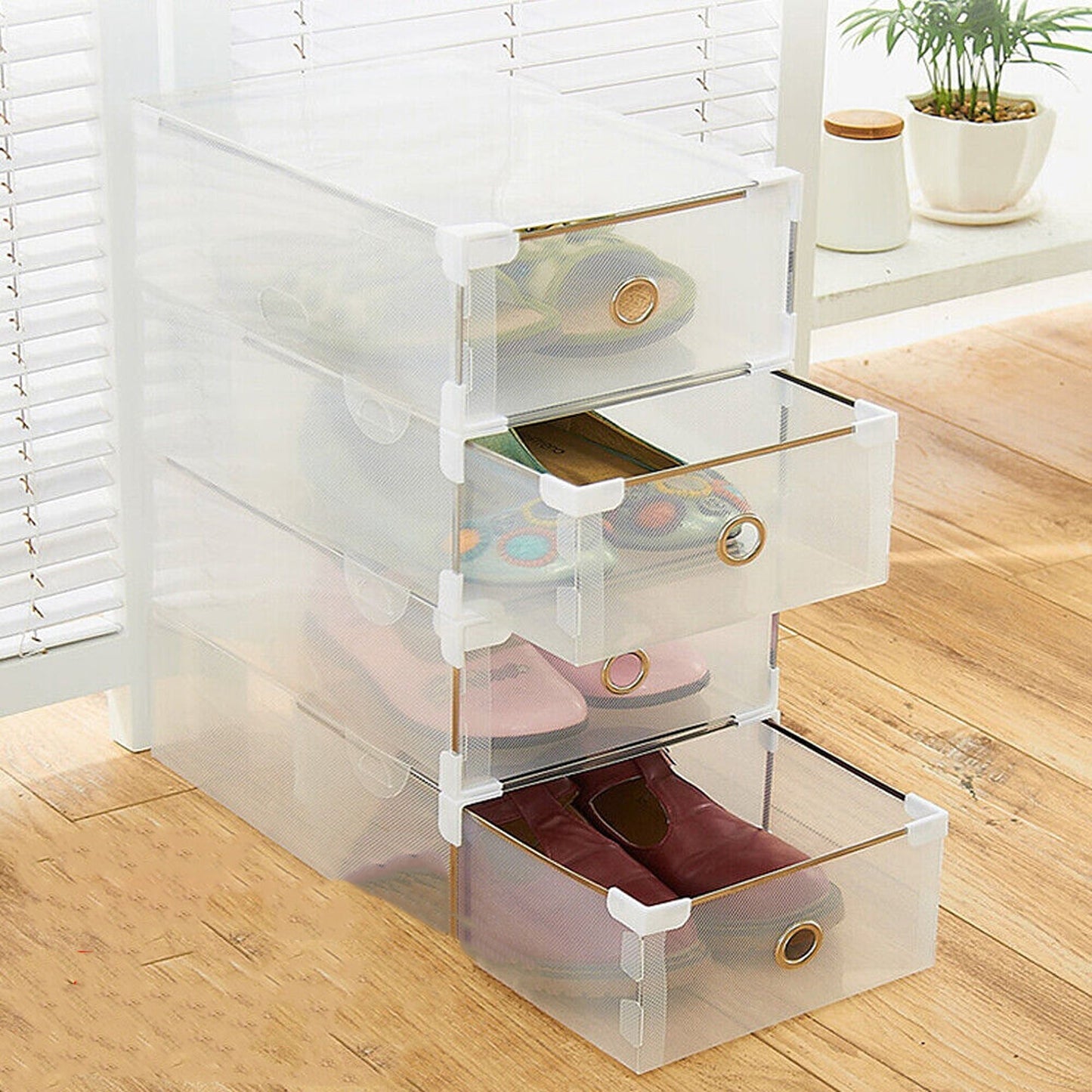 Stackable Transparent Footwear Storage 6 to 20pcs Foldable Drawer