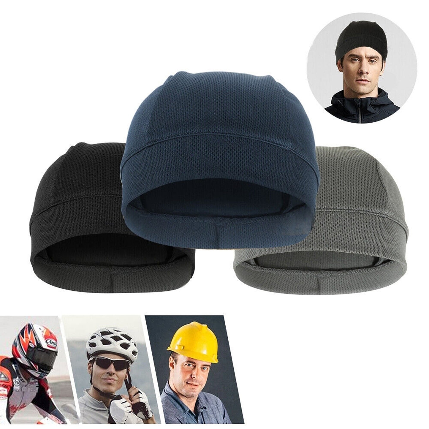 Breathable Skull Cap Sports Helmet Liner for Running and Cycling Moisture-Wicking Beanies