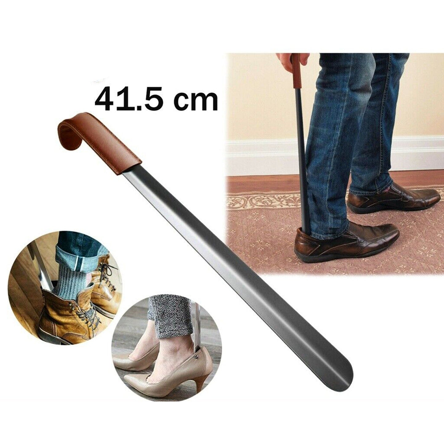 Easy Slip Long Handle Leather Shoe Horn Sturdy Helper