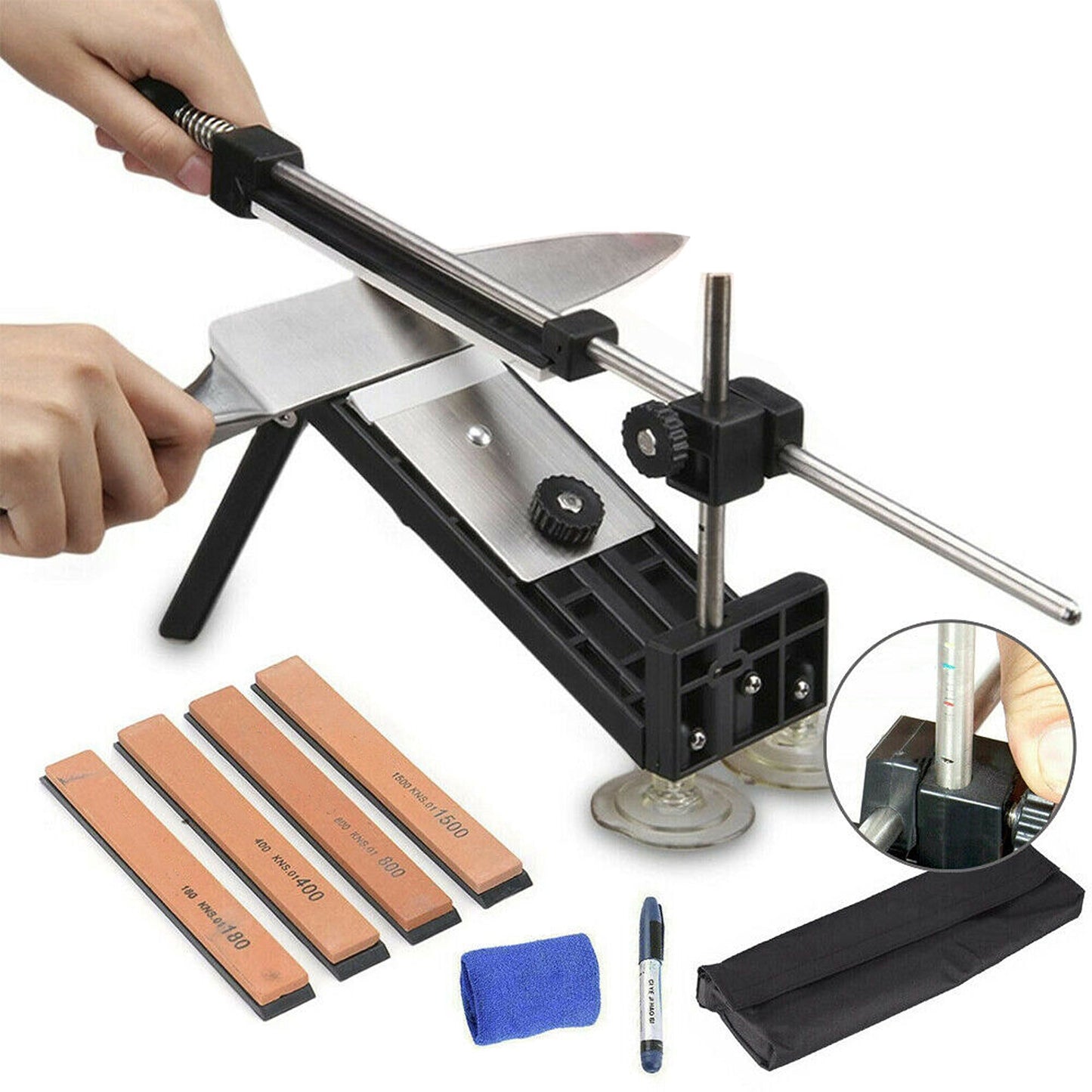 Chef Knife Sharpener Professional Kitchen Tool with 4 Stones System