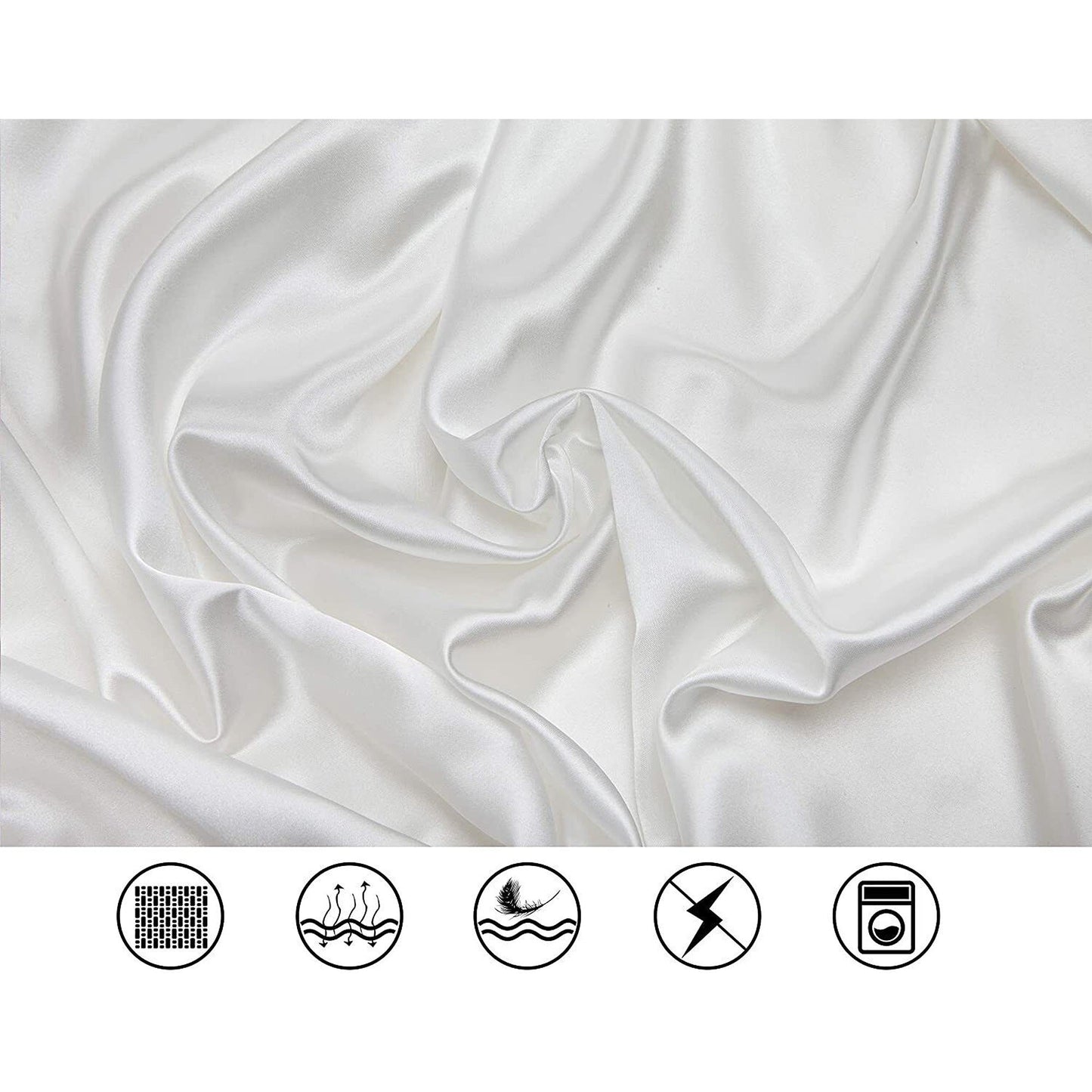 White Double Queen King Silk Satin Sheet Set Flat Fitted Sheet And Pillowcase
