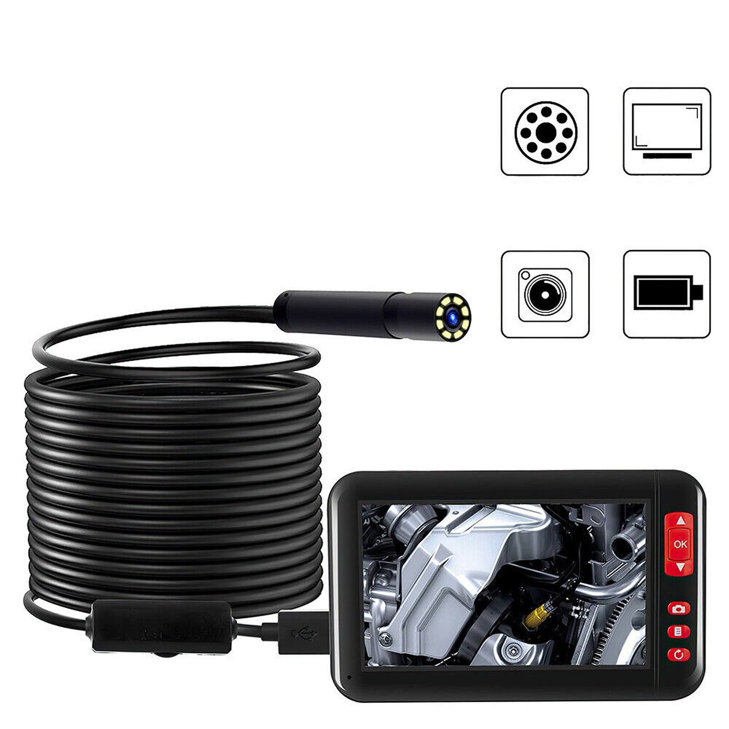 Industrial Endoscope with 4.3in HD Screen 1080P Borescope Inspection Camera