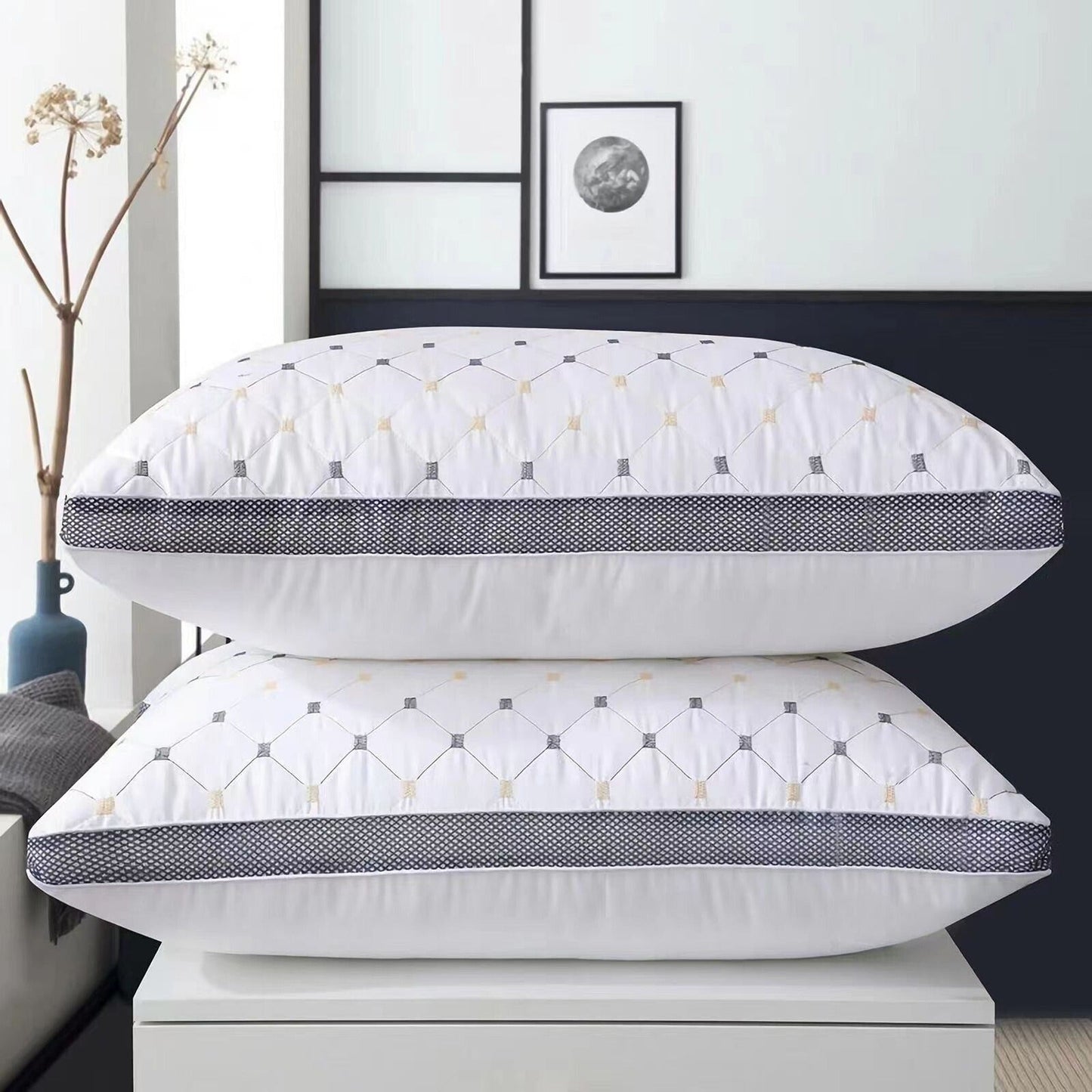 Checked Ultra-Soft Hotel Quality Twin Pack Pillows for Home