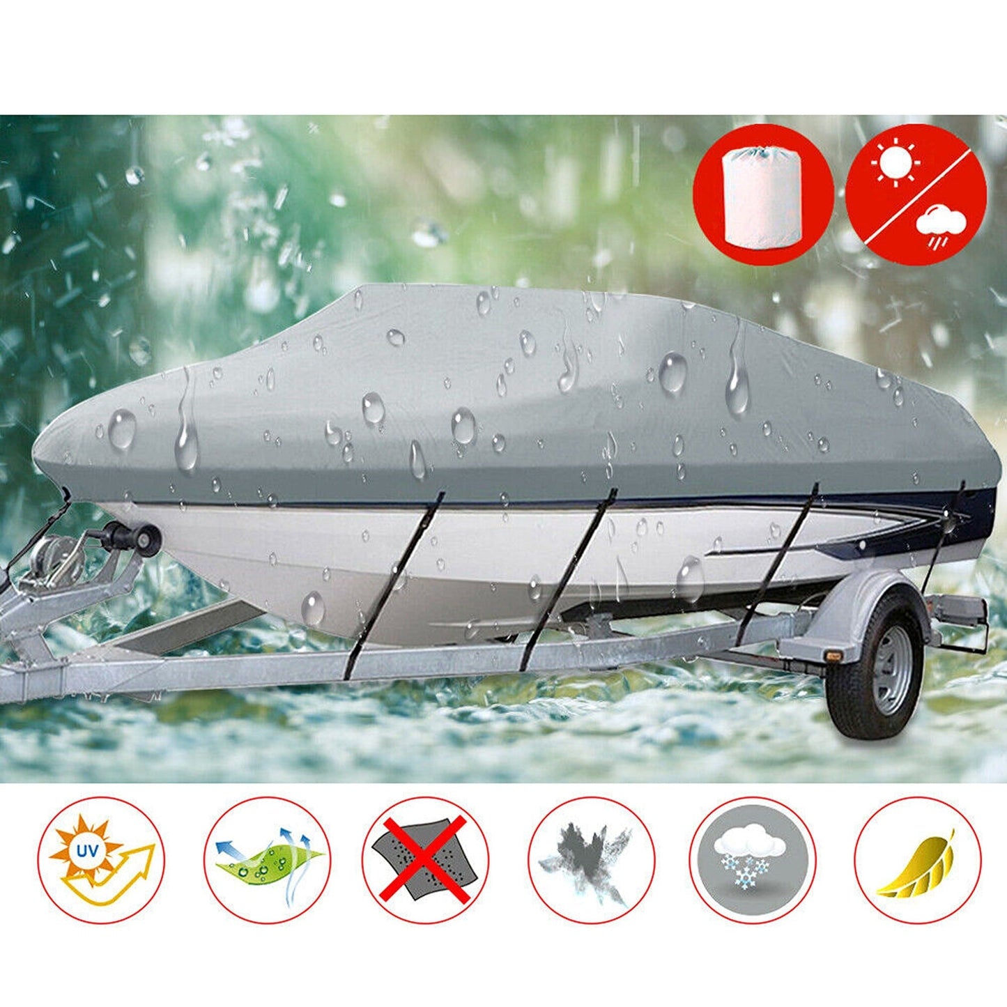 17ft to 19ft Boat Cover Waterproof and Trailerable with Heavy Duty Protection