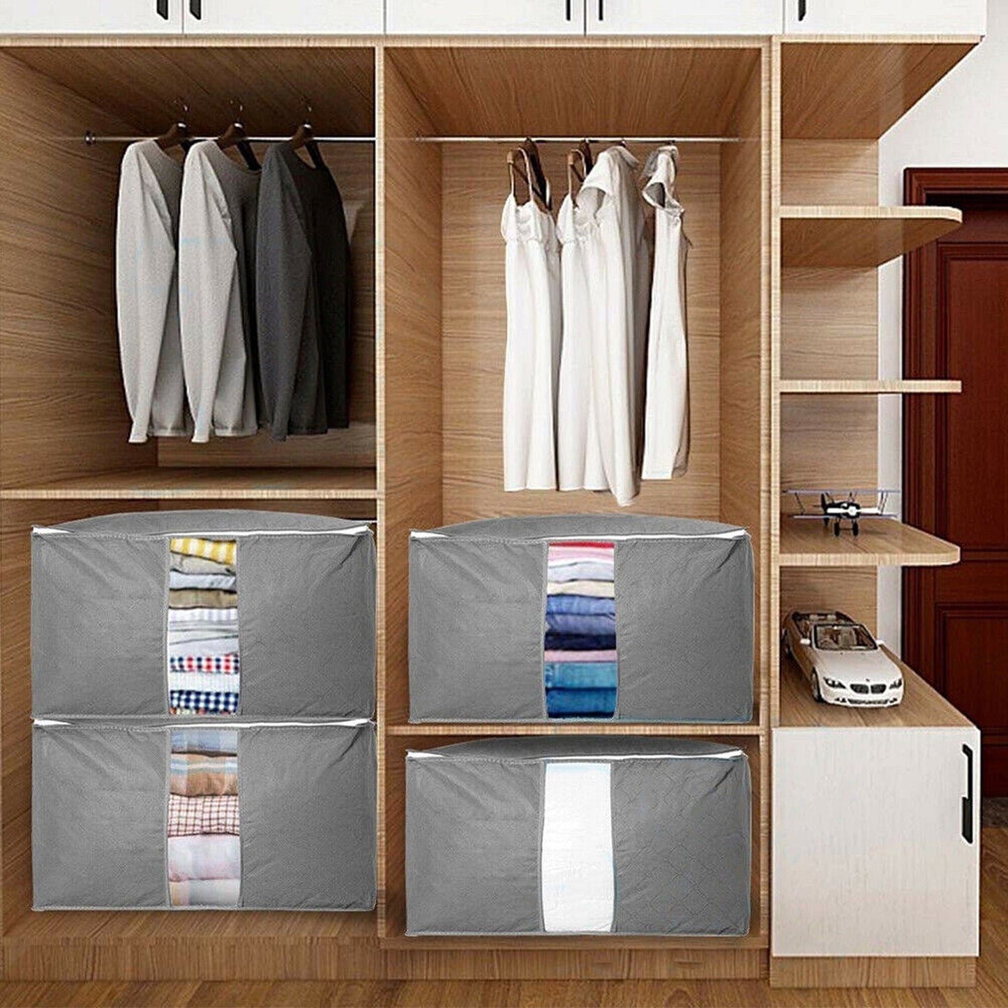 4pcs Foldable Fabric Clothes Quilt Blanket Storage Bag with Zipper