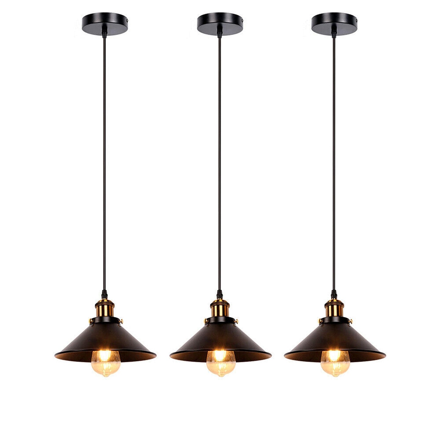 3pcs Black Iron Metal Shade Pendant Light Ceiling Lamp Fixture Hanging Lighting