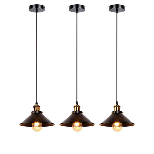 3pcs Black Iron Metal Shade Pendant Light Ceiling Lamp Fixture Hanging Lighting