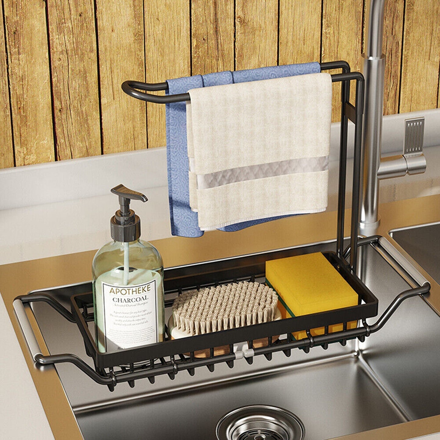 Black Kitchen Faucet Sink Caddy Organizer for Soap Sponges