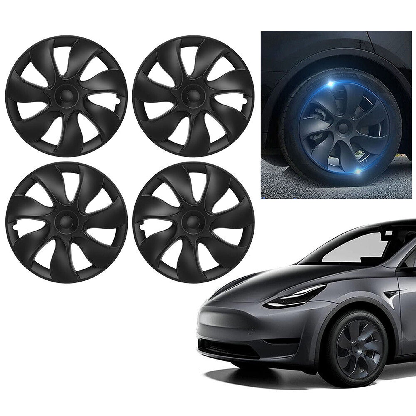 Matte Black Hub Caps for 2021-2023 Tesla Model Y 19inch 4pcs