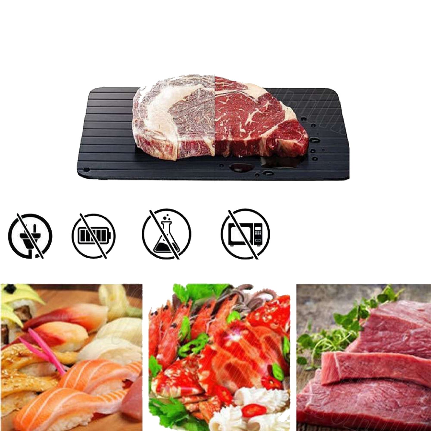 Metal Thawing Plate for Fast Defrosting of Frozen Foods Magic Kitchen Tray