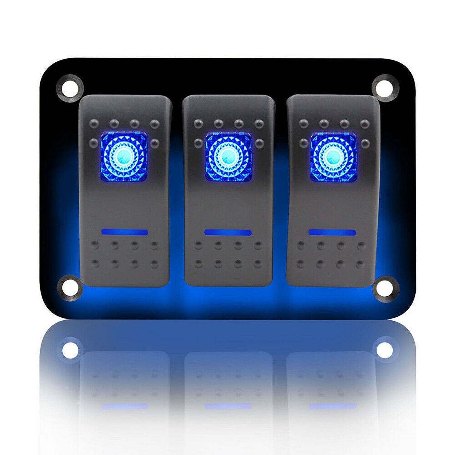 3 Gang Blue LED Rocker Switch Panel with Dual USB for Car Boat and RV
