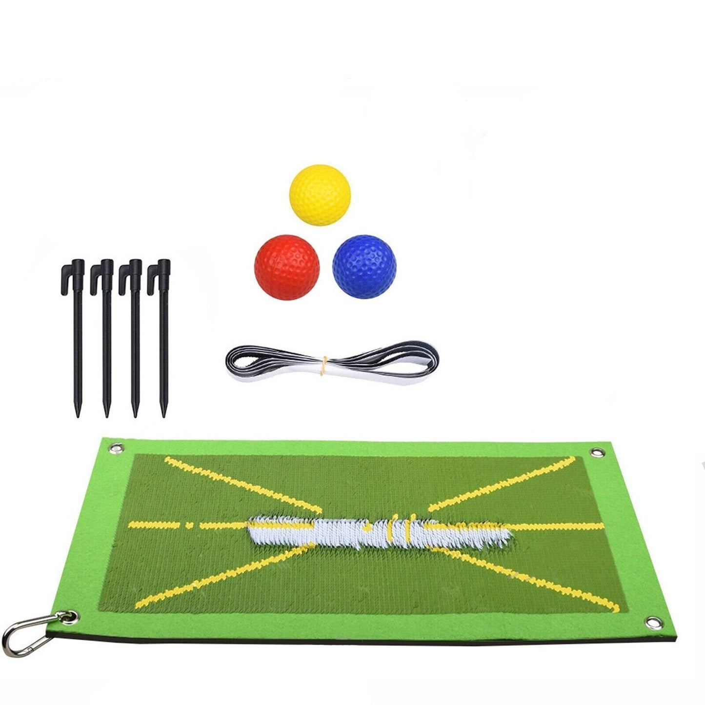 Golf Training Aid for Swing Detection with Mat Hook Spike Ball Set