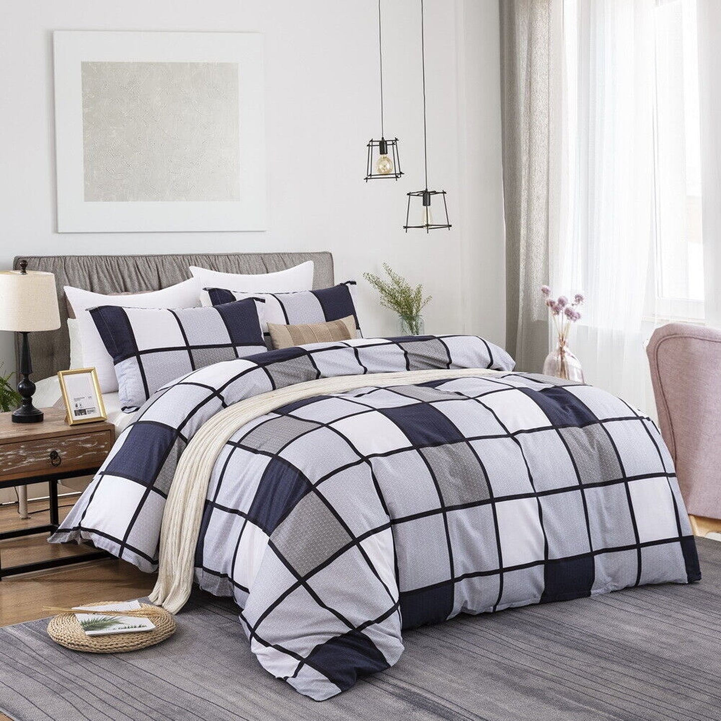 Cotton Bedding Set Checked Quilt Duvet Cover for All Bed Sizes
